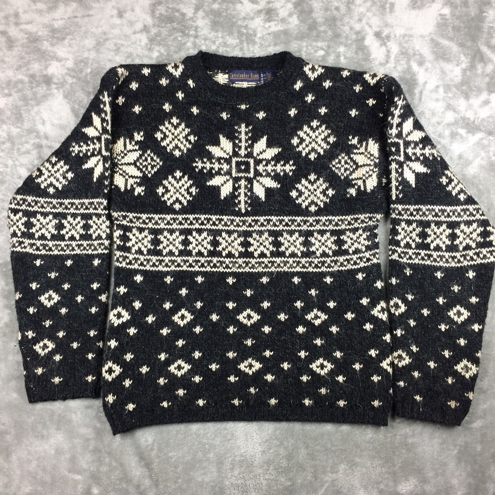 VTG‎ Christopher Rand Sweater Mens Small Wool Blend Knit Pullover Snowflakes